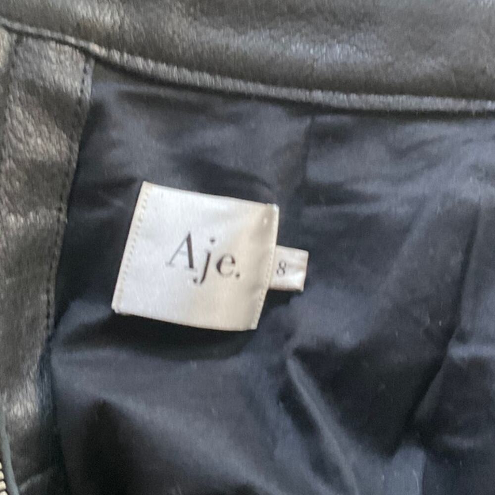 Aje. Ambrosio Black Leather Mini Ruffle, Flat Chevron Yoke Skirt Sz. AU 8 / US 4 - Picture 7 of 12